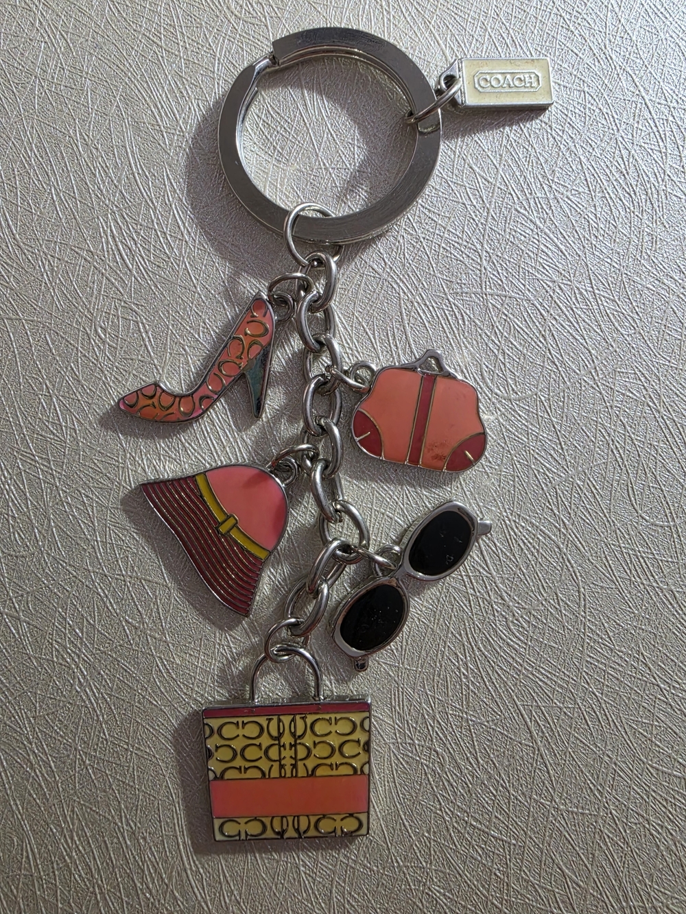 Coach Pink Charm Keychain with Signature Tag